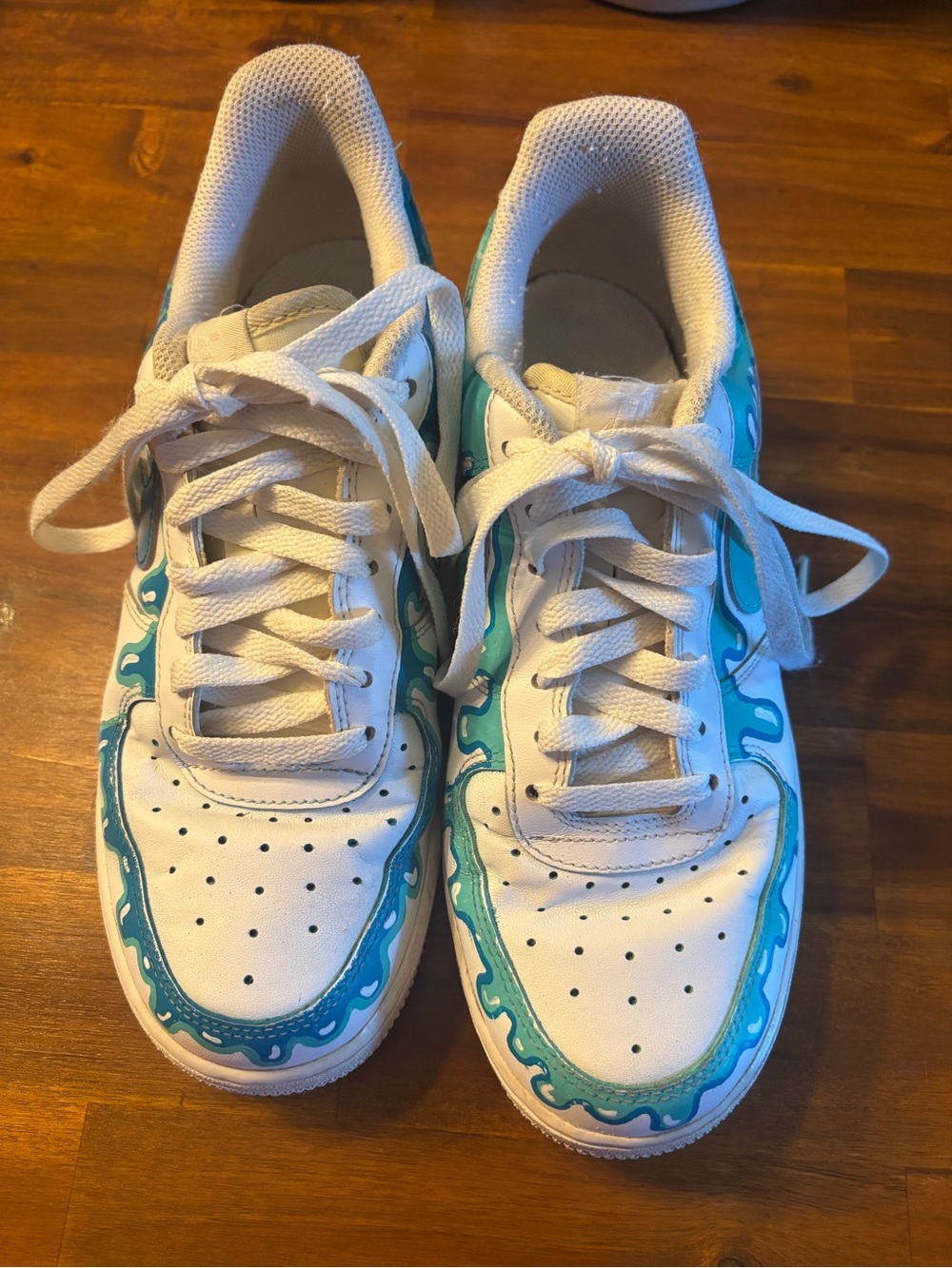 Nike Air Force 1 Sneakers custom teal and blue drippy paint